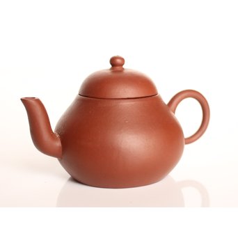 孟臣製 朱泥急須 宜興紫砂壷 昌記 55ml 梨式水平壺　P190 