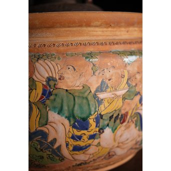 九々鱗 青木木米 素焼/白泥 十六羅漢彩色 涼炉/瓶掛　P192 
