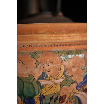 九々鱗 青木木米 素焼/白泥 十六羅漢彩色 涼炉/瓶掛　P192 