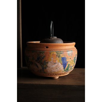 九々鱗 青木木米 素焼/白泥 十六羅漢彩色 涼炉/瓶掛　P192 