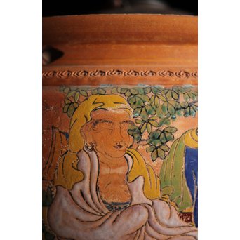 九々鱗 青木木米 素焼/白泥 十六羅漢彩色 涼炉/瓶掛　P192 