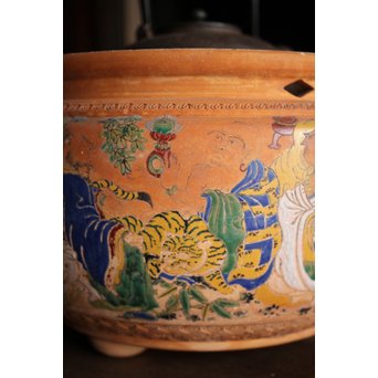 九々鱗 青木木米 素焼/白泥 十六羅漢彩色 涼炉/瓶掛　P192 