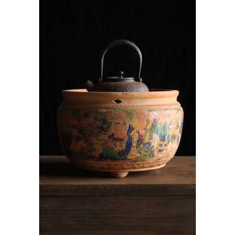 九々鱗 青木木米 素焼/白泥 十六羅漢彩色 涼炉/瓶掛　P192 