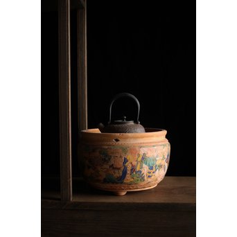 九々鱗 青木木米 素焼/白泥 十六羅漢彩色 涼炉/瓶掛　P192 