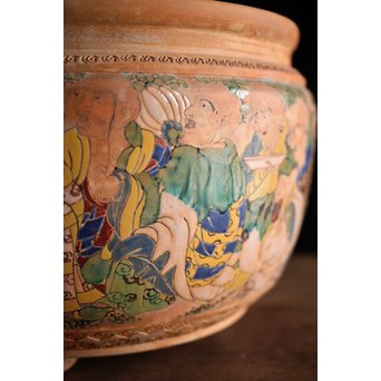 九々鱗 青木木米 素焼/白泥 十六羅漢彩色 涼炉/瓶掛　P192 