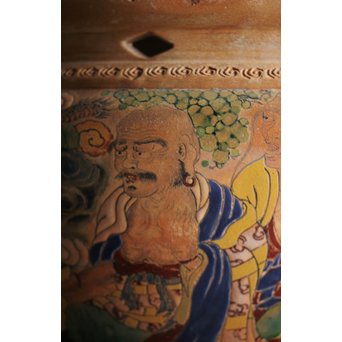 九々鱗 青木木米 素焼/白泥 十六羅漢彩色 涼炉/瓶掛　P192 