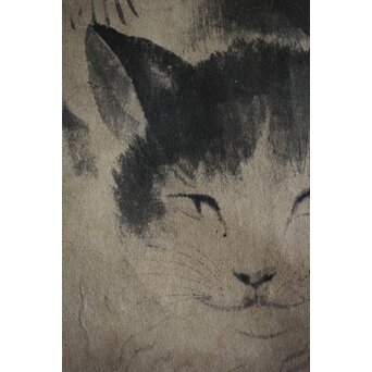 円山派 円山主水/応瑞 奥順蔵/貞章/文鳴 合作【若松に猫】水墨紙本掛軸　Z219 