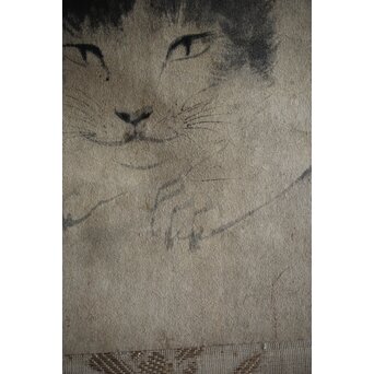 円山派 円山主水/応瑞 奥順蔵/貞章/文鳴 合作【若松に猫】水墨紙本掛軸　Z219 