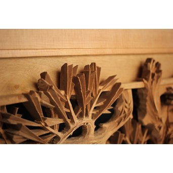 井波彫刻 弘介銘 松の深彫木彫欄間2枚1組　R2562Y 