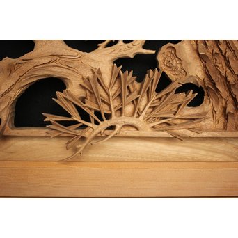 井波彫刻 弘介銘 松の深彫木彫欄間2枚1組　R2562Y 