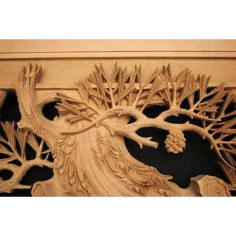 井波彫刻 弘介銘 松の深彫木彫欄間2枚1組　R2562Y 