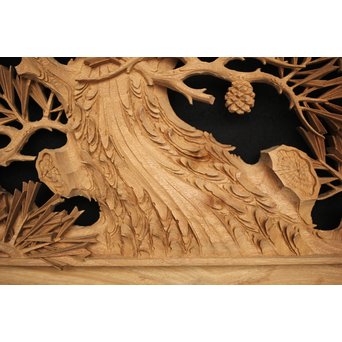 井波彫刻 弘介銘 松の深彫木彫欄間2枚1組　R2562Y 