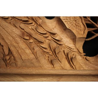 井波彫刻 弘介銘 松の深彫木彫欄間2枚1組　R2562Y 