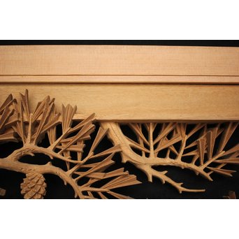 井波彫刻 弘介銘 松の深彫木彫欄間2枚1組　R2562Y 