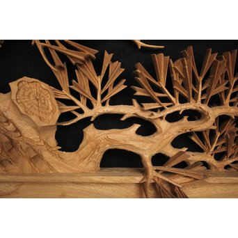 井波彫刻 弘介銘 松の深彫木彫欄間2枚1組　R2562Y 