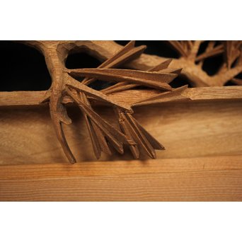 井波彫刻 弘介銘 松の深彫木彫欄間2枚1組　R2562Y 