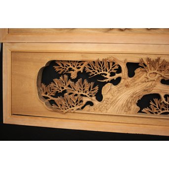 井波彫刻 弘介銘 松の深彫木彫欄間2枚1組　R2562Y 