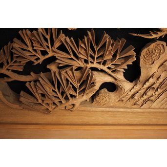 井波彫刻 弘介銘 松の深彫木彫欄間2枚1組　R2562Y 