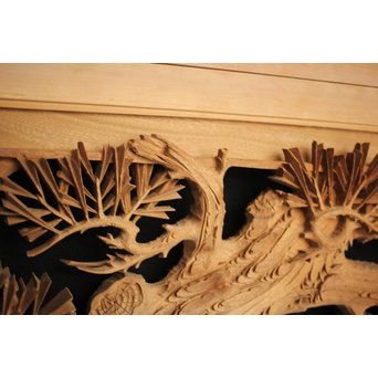 井波彫刻 弘介銘 松の深彫木彫欄間2枚1組　R2562Y 