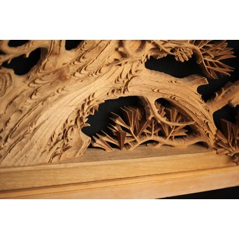 井波彫刻 弘介銘 松の深彫木彫欄間2枚1組　R2562Y 