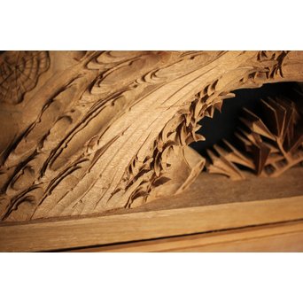 井波彫刻 弘介銘 松の深彫木彫欄間2枚1組　R2562Y 