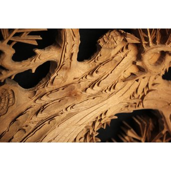 井波彫刻 弘介銘 松の深彫木彫欄間2枚1組　R2562Y 