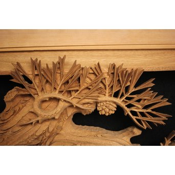 井波彫刻 弘介銘 松の深彫木彫欄間2枚1組　R2562Y 