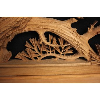 井波彫刻 弘介銘 松の深彫木彫欄間2枚1組　R2562Y 