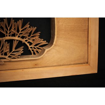 井波彫刻 弘介銘 松の深彫木彫欄間2枚1組　R2562Y 