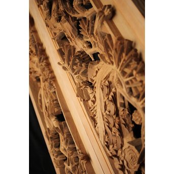 井波彫刻 弘介銘 松の深彫木彫欄間2枚1組　R2562Y 