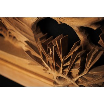 井波彫刻 弘介銘 松の深彫木彫欄間2枚1組　R2562Y 