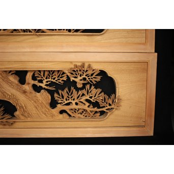 井波彫刻 弘介銘 松の深彫木彫欄間2枚1組　R2562Y 