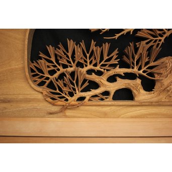 井波彫刻 弘介銘 松の深彫木彫欄間2枚1組　R2562Y 