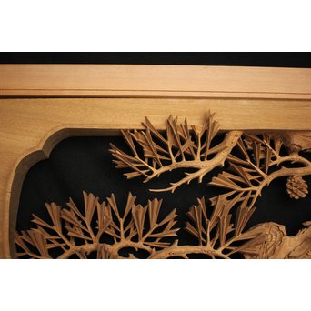 井波彫刻 弘介銘 松の深彫木彫欄間2枚1組　R2562Y 