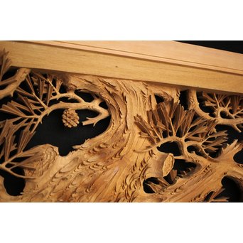 井波彫刻 弘介銘 松の深彫木彫欄間2枚1組　R2562Y 