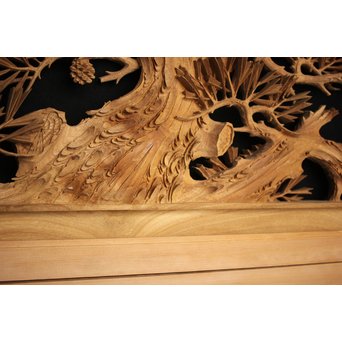 井波彫刻 弘介銘 松の深彫木彫欄間2枚1組　R2562Y 