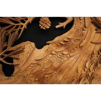 井波彫刻 弘介銘 松の深彫木彫欄間2枚1組　R2562Y 