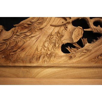 井波彫刻 弘介銘 松の深彫木彫欄間2枚1組　R2562Y 