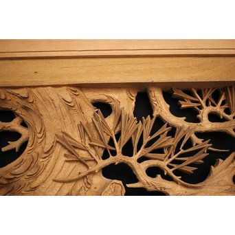 井波彫刻 弘介銘 松の深彫木彫欄間2枚1組　R2562Y 