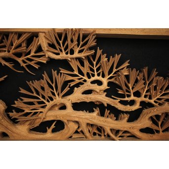 井波彫刻 弘介銘 松の深彫木彫欄間2枚1組　R2562Y 