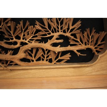 井波彫刻 弘介銘 松の深彫木彫欄間2枚1組　R2562Y 