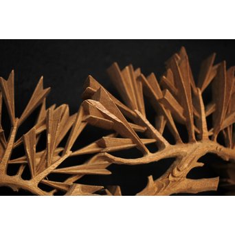 井波彫刻 弘介銘 松の深彫木彫欄間2枚1組　R2562Y 