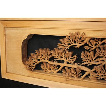 井波彫刻 弘介銘 松の深彫木彫欄間2枚1組　R2562Y 