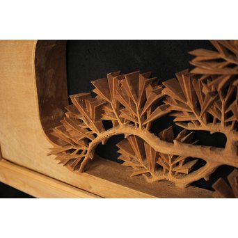 井波彫刻 弘介銘 松の深彫木彫欄間2枚1組　R2562Y 