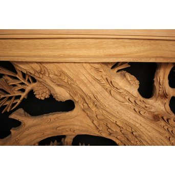 井波彫刻 弘介銘 松の深彫木彫欄間2枚1組　R2562Y 