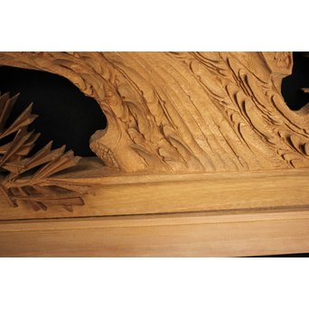 井波彫刻 弘介銘 松の深彫木彫欄間2枚1組　R2562Y 