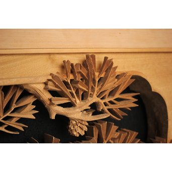 井波彫刻 弘介銘 松の深彫木彫欄間2枚1組　R2562Y 