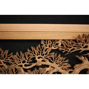 井波彫刻 弘介銘 松の深彫木彫欄間2枚1組　R2562Y 