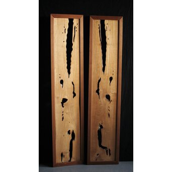 自然木虫食意匠 桐欄間 2枚1組　R2557