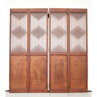 玉杢腰板 組子格子建具 2枚1組　L1029Y 